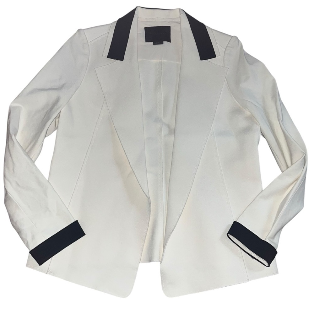 Marie Saint Pierre Women's Off-White Open Front Blazer with Black Contrast Trim